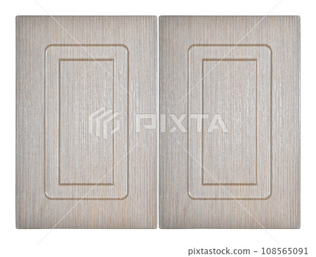 Decorative beige and white two oak wooden kitchen cabinet door 108565091