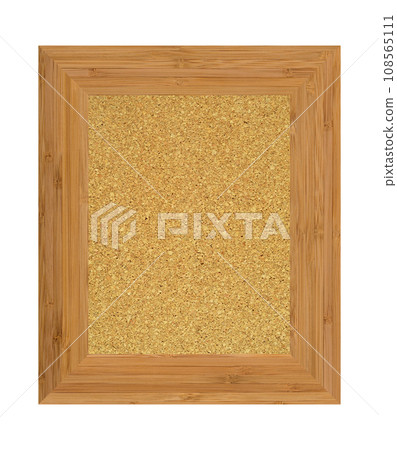 Rectangular empty bamboo frame and cork board, isolated white background 108565111