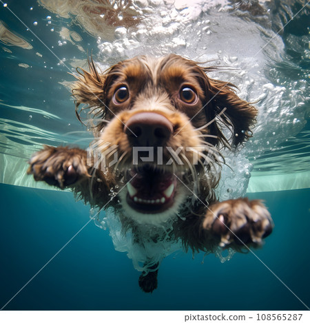 A dog swimming under the water 108565287