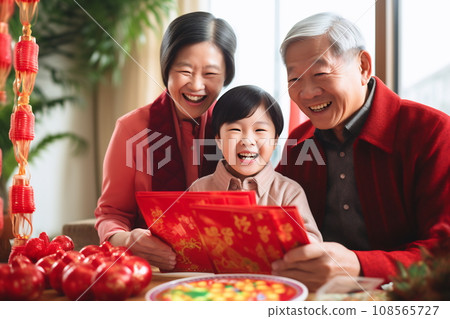Multi generation family celebrating Chinese New Year 108565727