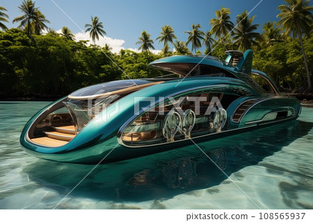 luxury yacht gaudi inspired illustration generative ai 108565937
