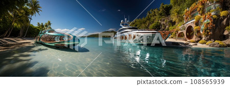 luxury yacht gaudi inspired illustration generative ai 108565939
