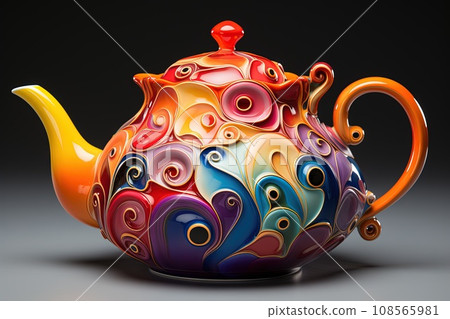 teapot tea gaudi inspired illustration generative ai 108565981