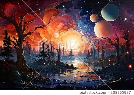 Universe gaudi inspired illustration generative ai 108565987