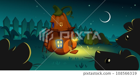 Fairy magic tiny house made of pumpkin at night Fairy magic tiny house made of pumpkin at night 108566319