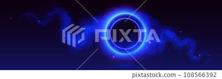 Neon blue circle in sparkling cloud of smoke 108566392