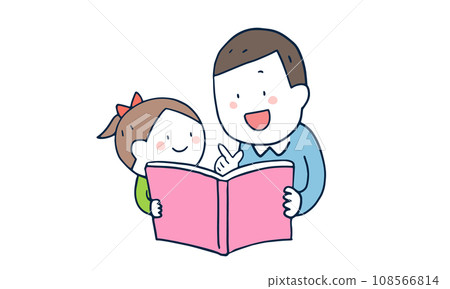child and father reading a book 108566814
