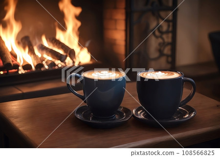 fireplace and hot drinks fireplace and hot drinks 108566825