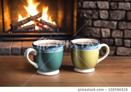 fireplace and hot drinks fireplace and hot drinks 108566826