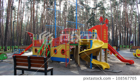 Large playground with active entertainment for children in the park Large playground with active entertainment for children in the park 108567705