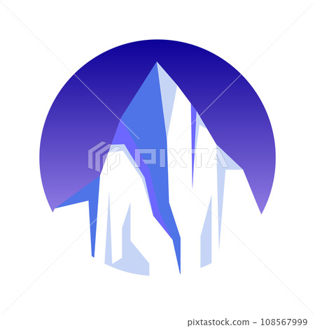 Round floating iceberg, drifting arctic glacier, block of frozen ocean water. Icy mountains with snow. Melting ice peak. Antarctic snowy landscape. South and North Pole. Vector illustration 108567999
