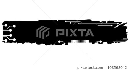 Rectangular design element silhouette in tech style isolated on white. Long tech plate with copy space. Clipart. 108568042