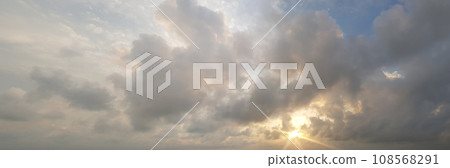 Romantic spirit sun rays on panoramic sky with cloud. Heaven background 108568291