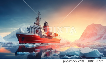 Icebreaker goes on the sea among the blue ice. 108568774
