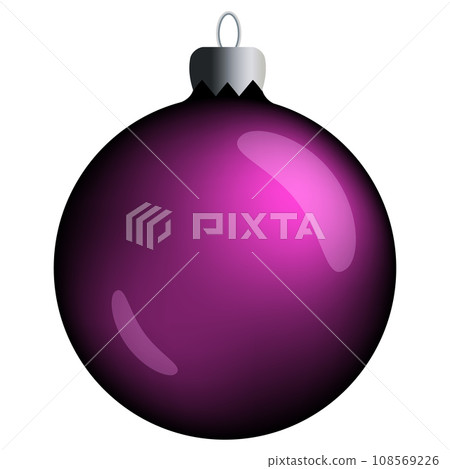 Realistic round Christmas ball with purple gradient and flares isolated on a white background. Clipart for christmas tree. Realistic round Christmas ball with purple gradient and flares isolated on a white background. Clipart for christmas tree. 108569226