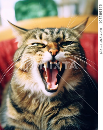 Angry cat growls closeup. Generative AI Angry cat growls closeup. Generative AI 108569566