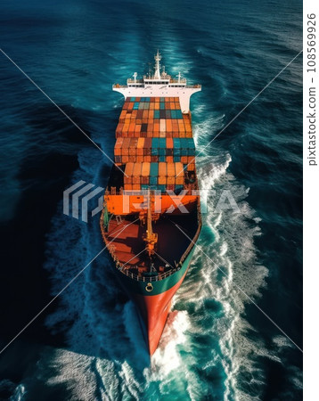 Large cargo ship transporting containers. Generative AI 108569926