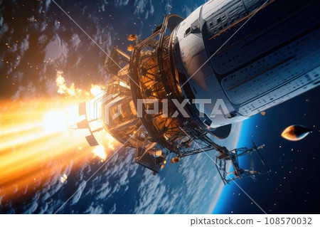 spaceship in outer space, moving among planet.... - Stock Illustration ...