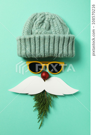 Warm winter hat with glasses, beard and mustache Warm winter hat with glasses, beard and mustache 108570216