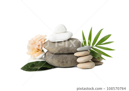 PNG, Stones, flower and tropical leaves, isolated on white background PNG, Stones, flower and tropical leaves, isolated on white background 108570764