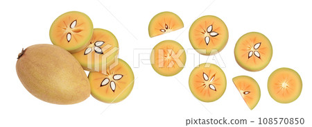 Sapodilla isolated on white background with full depth of field. Top view. Flat lay 108570850