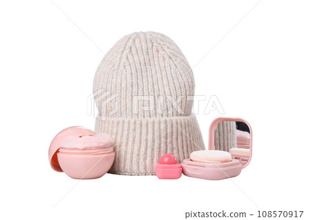 PNG,knitted hat with gloves and accessories, isolated on white background PNG,knitted hat with gloves and accessories, isolated on white background 108570917
