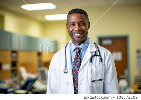 Adult black medical doctor in hospital. Generative AI Adult black medical doctor in hospital. Generative AI 108572102