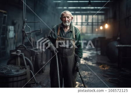 senior man mechanic at factory. Generative AI 108572125