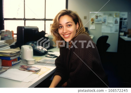 professional woman working at her desk in an office. Generative AI 108572245