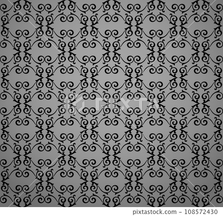 Floral pattern. Vintage wallpaper in the Baroque style. Seamless vector background. Black and gray ornament for fabric, wallpaper, packaging. Ornate Damask flower ornament 108572430