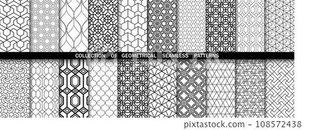 Geometric set of seamless black and white patterns. Simple vector graphics 108572438