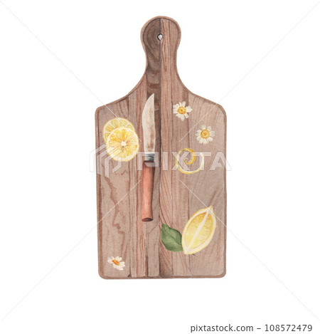 Composition with wooden board and lemons Composition with wooden board and lemons 108572479