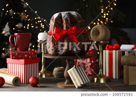Panettone is a traditional Italian sweet Christmas bread. 108572591