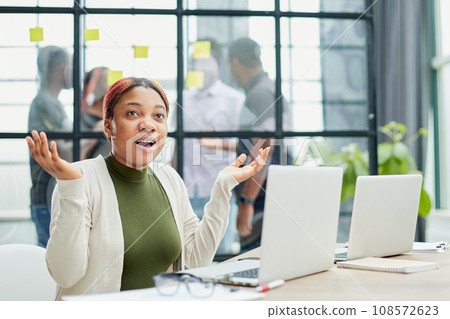 I do not know or maybe. Attractive african american female spreads her arms 108572623