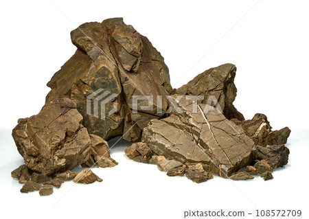 Isolated Frodo stone for aquascaping aquarium on the white background. Very rough textured stones. Isolated Frodo stone for aquascaping aquarium on the white background. Very rough textured stones. 108572709