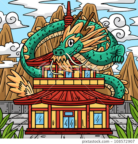 Year of the Dragon with Gold Ingot Colored Cartoon 108572907