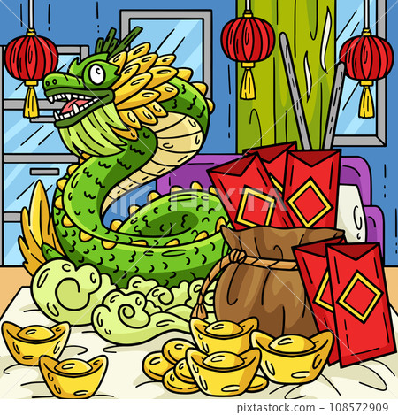 Year of the Dragon Statue and Angpao Colored  108572909