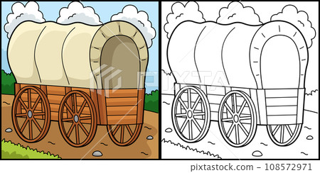 Wagon Vehicle Coloring Page Colored Illustration 108572971