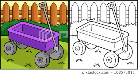 Wagon Vehicle Coloring Page Colored Illustration Wagon Vehicle Coloring Page Colored Illustration 108573015