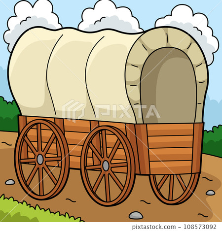 Wagon Vehicle Colored Cartoon Illustration 108573092