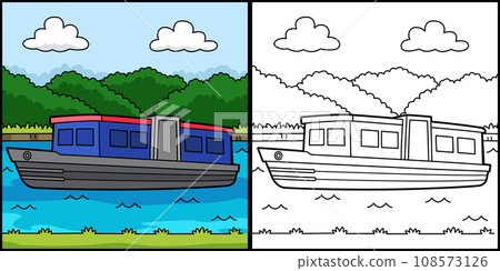 Narrowboat Coloring Page Colored Illustration Narrowboat Coloring Page Colored Illustration 108573126