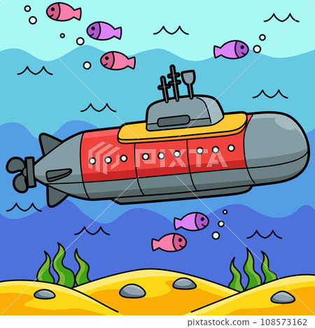 Nuclear Submarine Colored Cartoon Illustration Nuclear Submarine Colored Cartoon Illustration 108573162