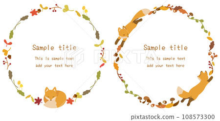 Cute autumn frame material fallen leaves and fox 108573300