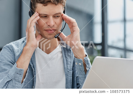 Business man, call center and web support communication at a computer in a office 108573375