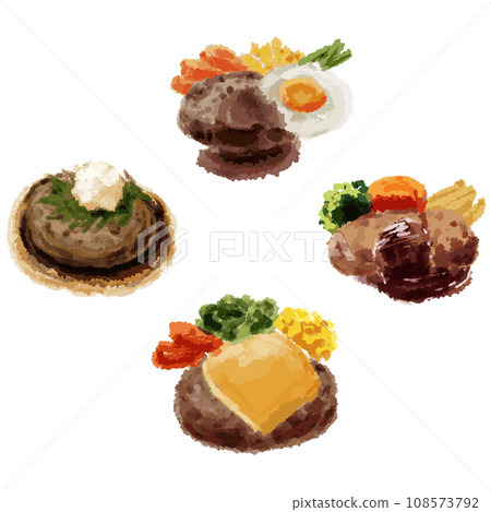 Illustration set of various hamburger dishes vector 108573792