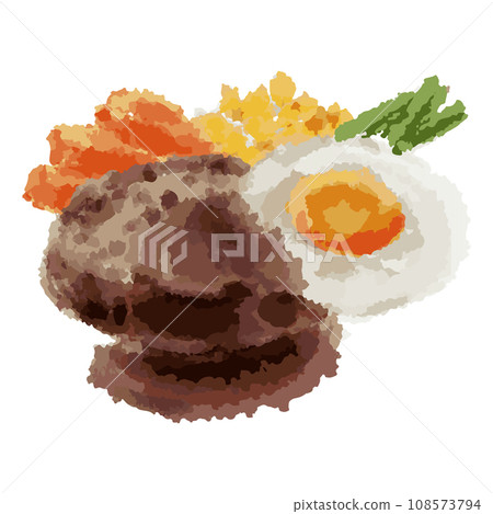 Illustration of a set of hamburger steak and fried egg vector Illustration of a set of hamburger steak and fried egg vector 108573794