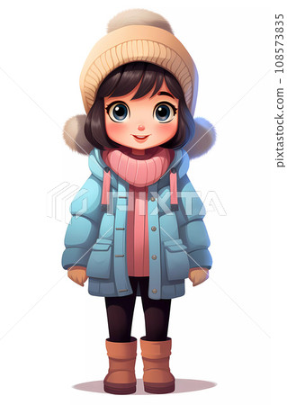 Cute Girl Dressed in Winter Clothes Happy Cartoon Character 108573835