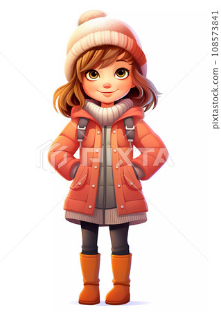 Cute Girl Dressed in Winter Clothes Happy Cartoon Character 108573841