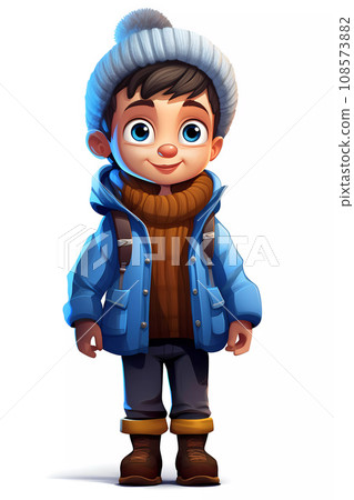 Cute Boy Dressed in Winter Clothes Happy Cartoon Character Cute Boy Dressed in Winter Clothes Happy Cartoon Character 108573882