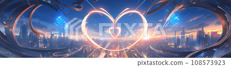 Multicolored Abstract Heart Futuristic Cyberpunk Style 108573923